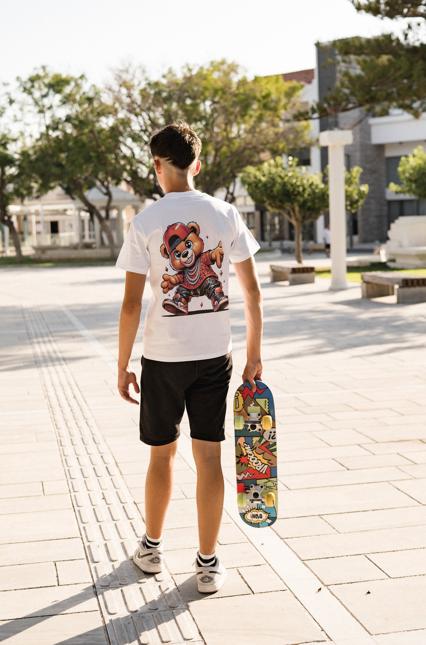Hip Hop Bear Graphic White T-Shirt β Quest Clothing