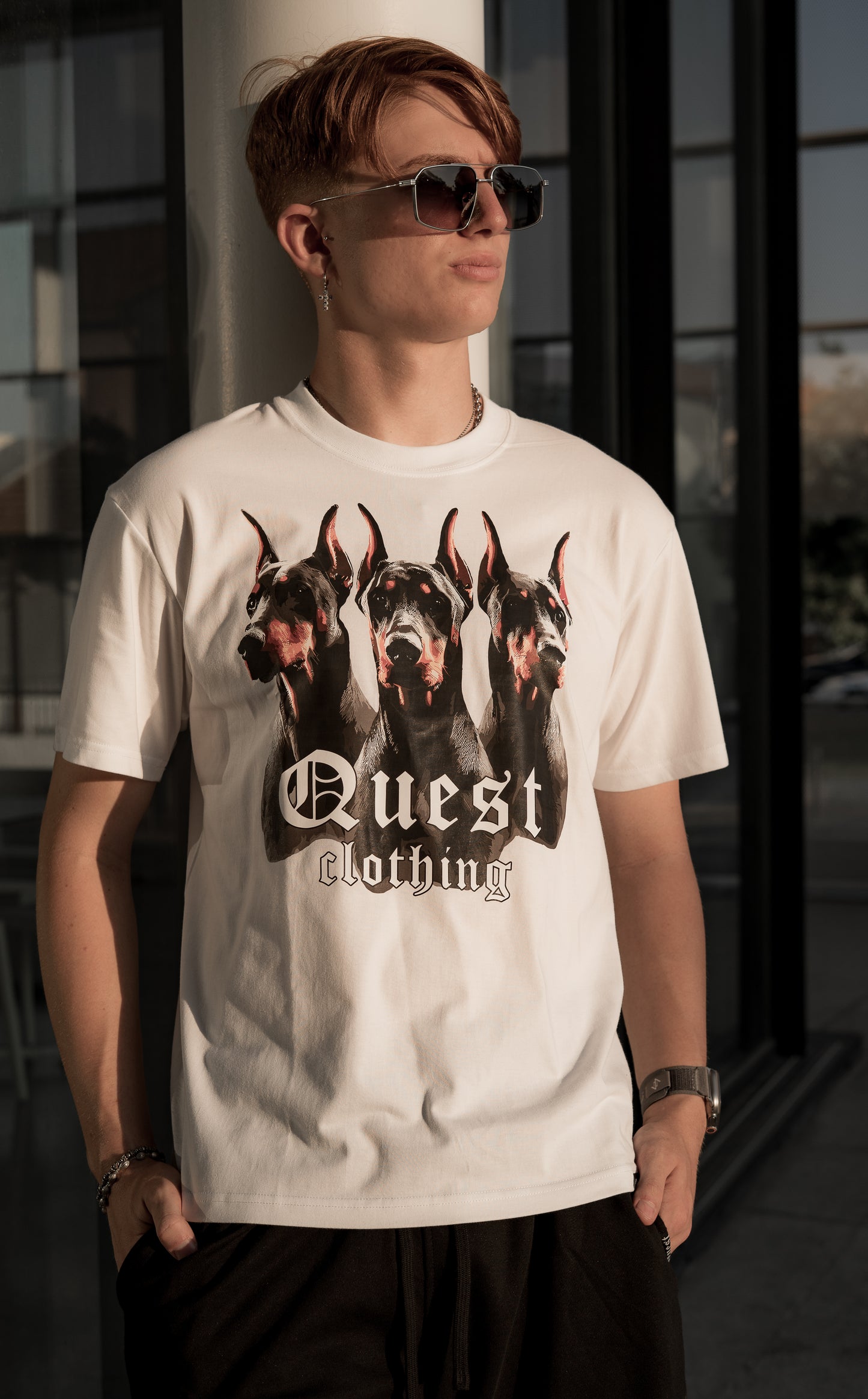 Doberman Graphic White T-Shirt β Quest Clothing
