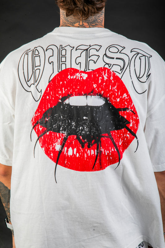 Distressed Lips Oversized Graphic T-Shirt – White
