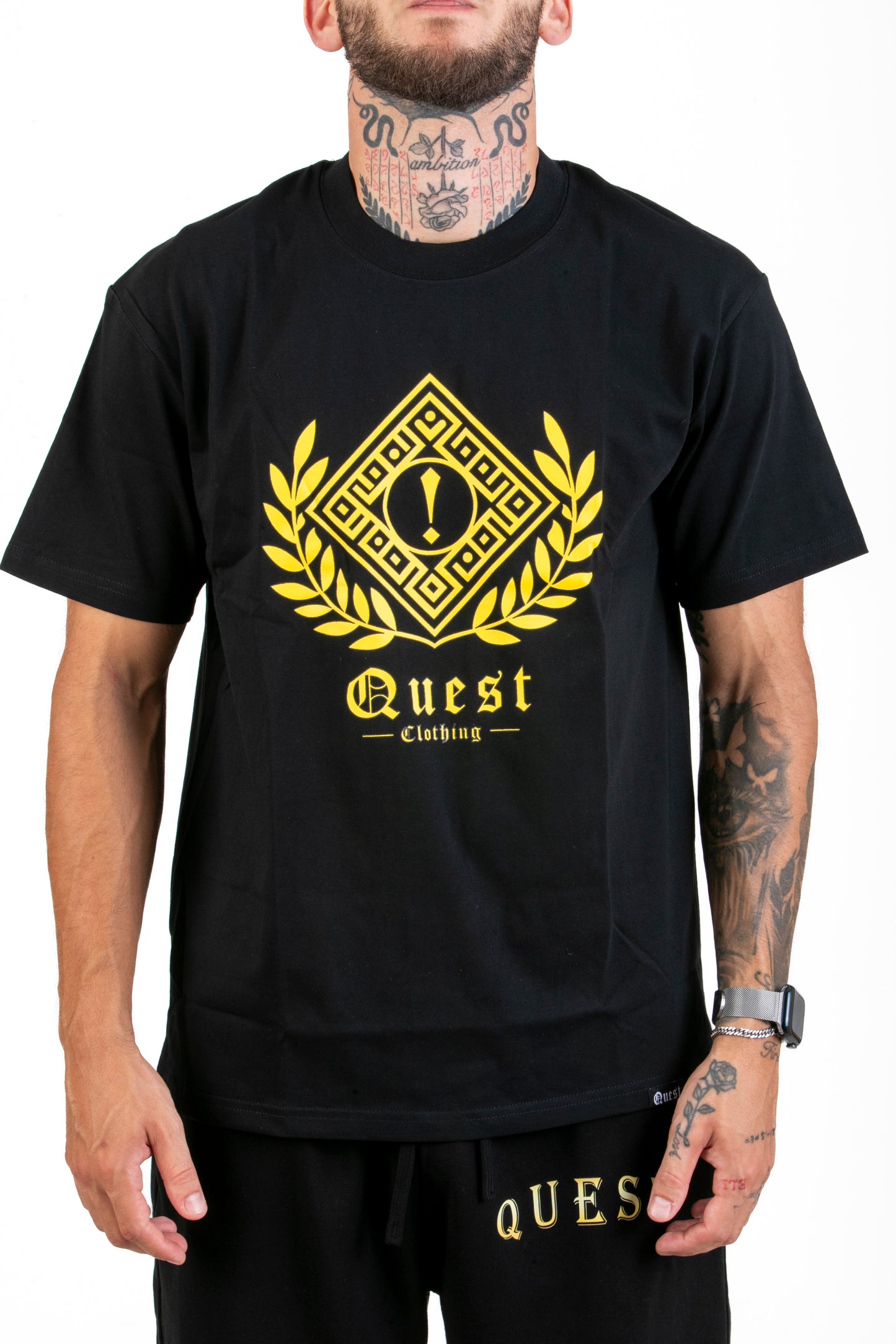 Gold Greek Symbol Graphic Black T-Shirt β Quest Clothing