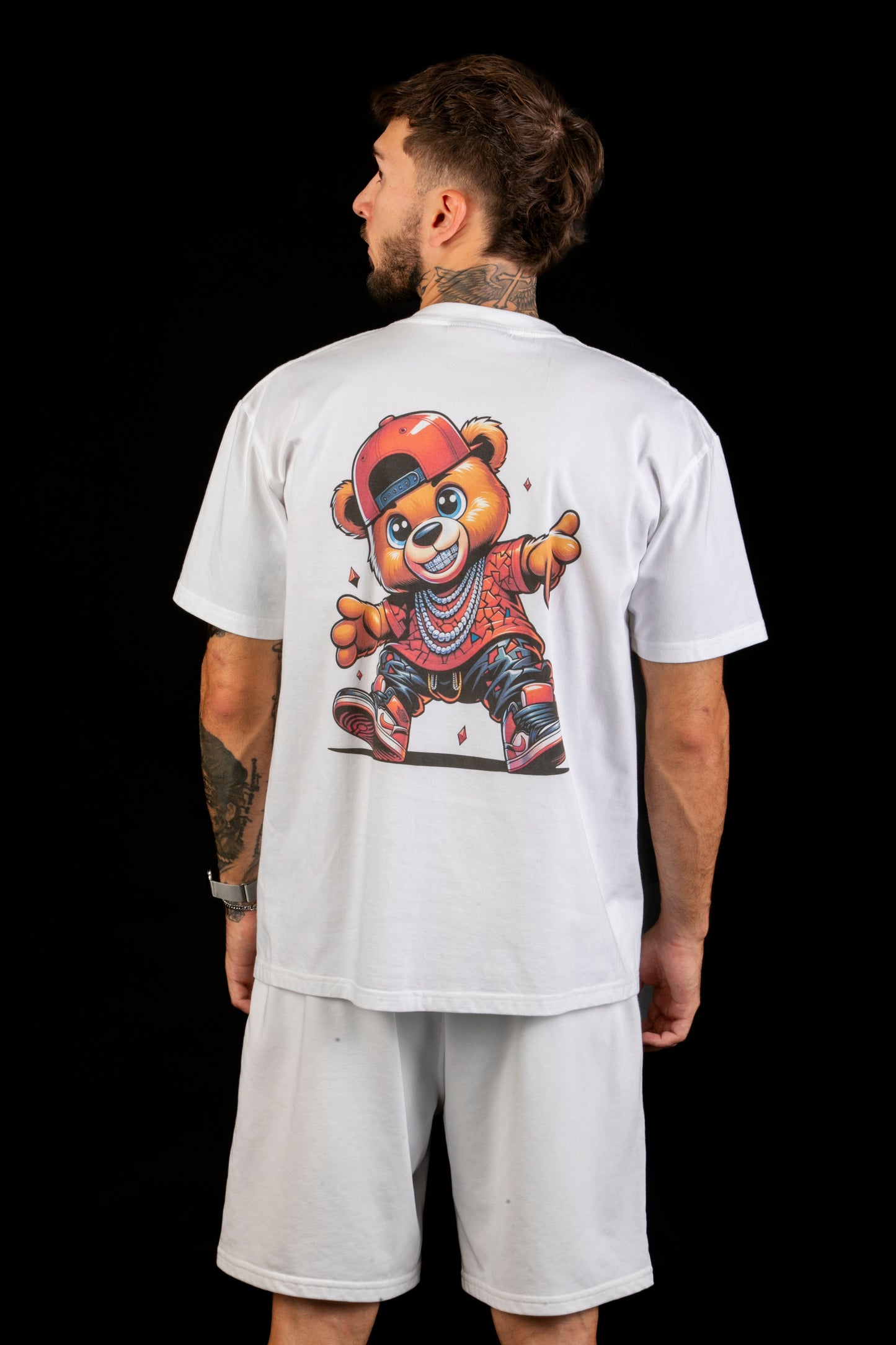 Hip Hop Bear Graphic White T-Shirt β Quest Clothing