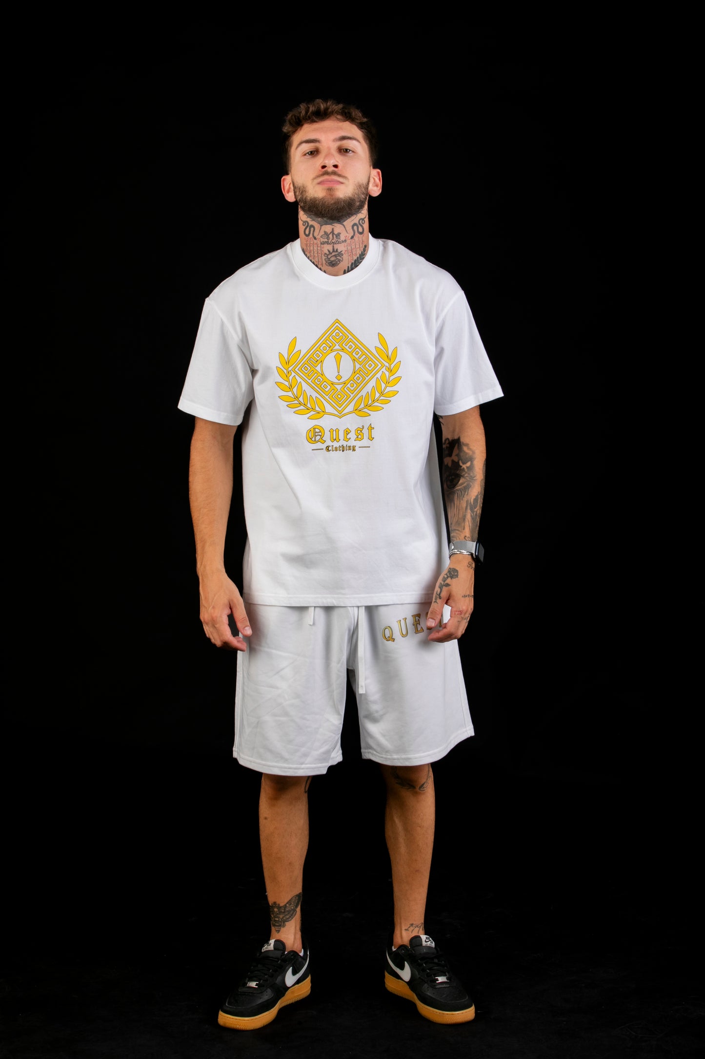 Gold Greek Symbol Graphic White T-Shirt β Quest Clothing