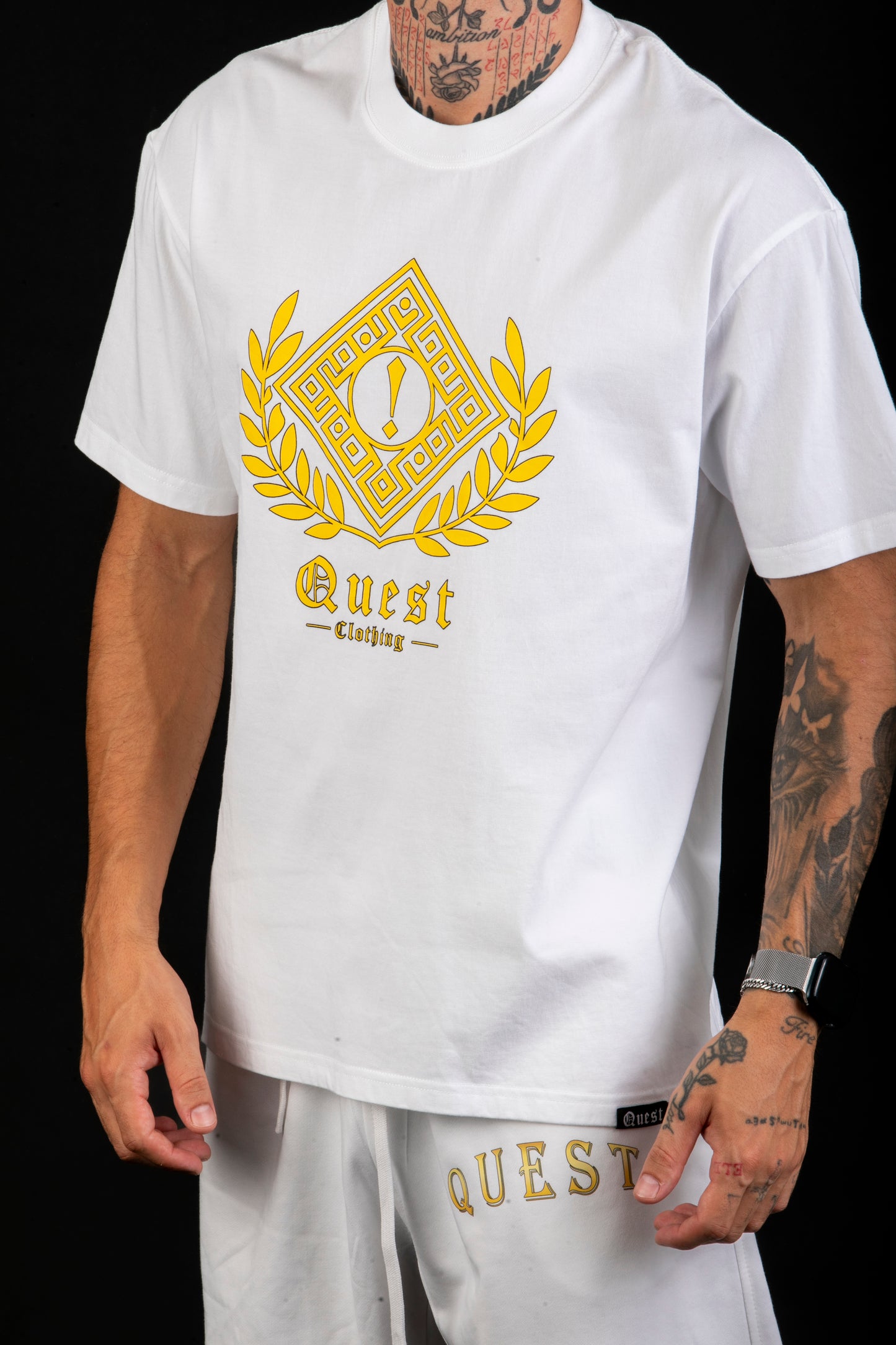 Gold Greek Symbol Graphic White T-Shirt β Quest Clothing