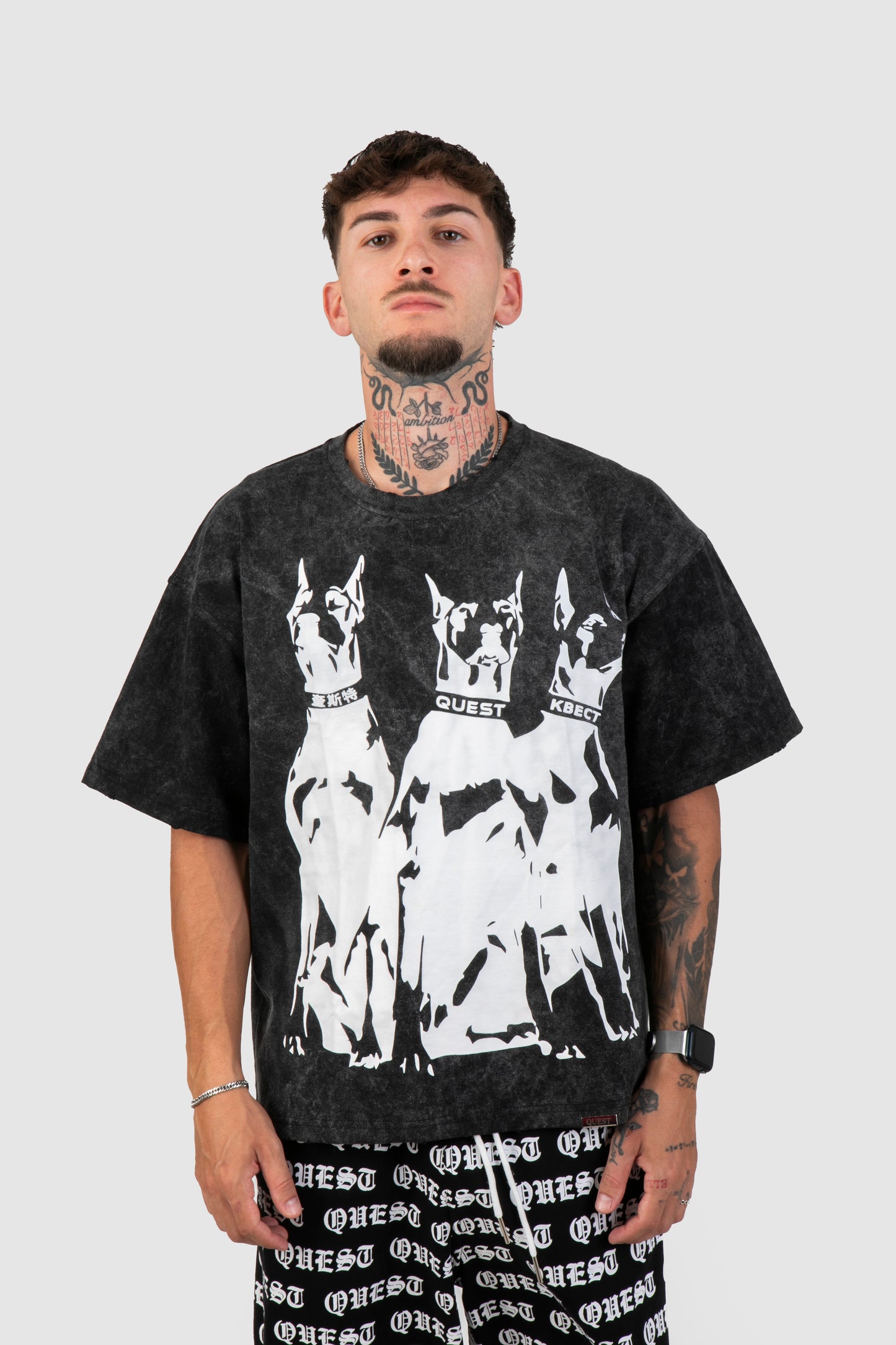 Ghost Doberman Oversized Graphic T-Shirt – Washed Black