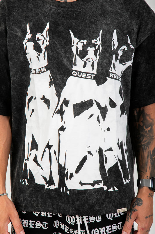 Ghost Doberman Oversized Graphic T-Shirt – Washed Black