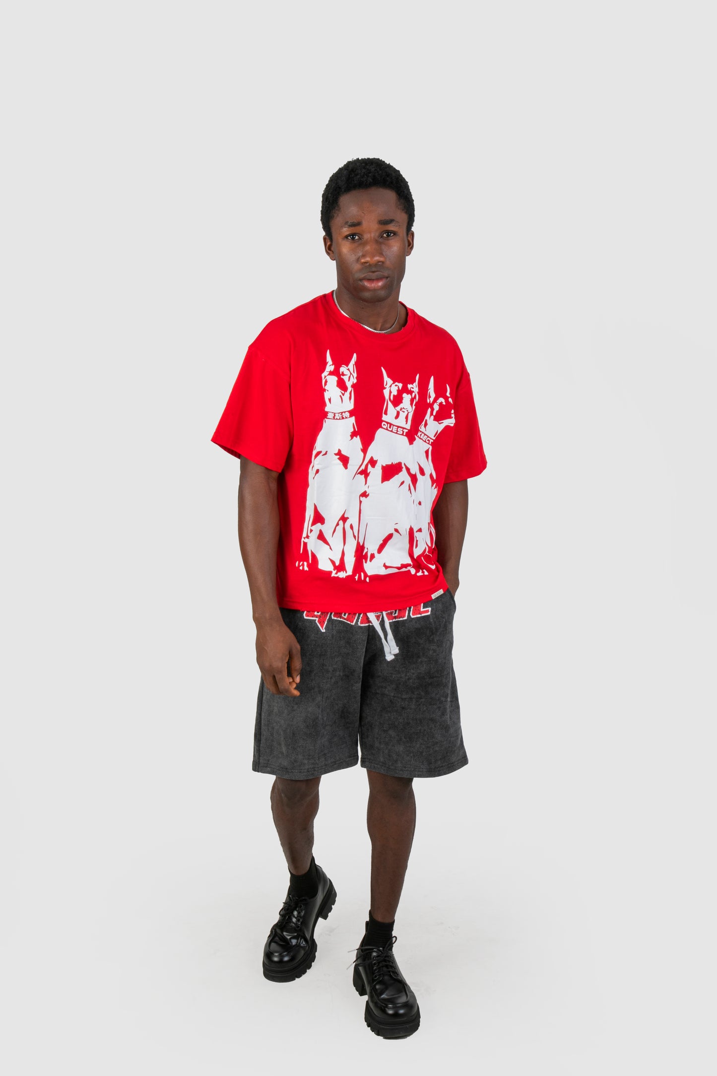 Ghost Doberman Oversized Graphic T-Shirt –  Red