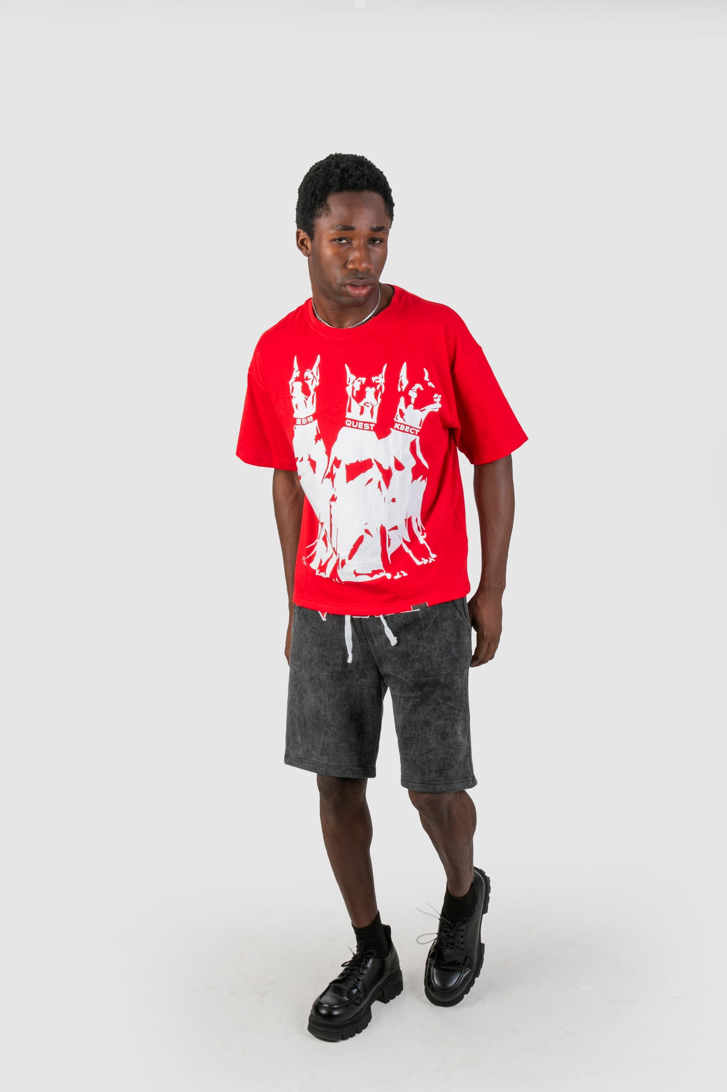 Ghost Doberman Oversized Graphic T-Shirt –  Red