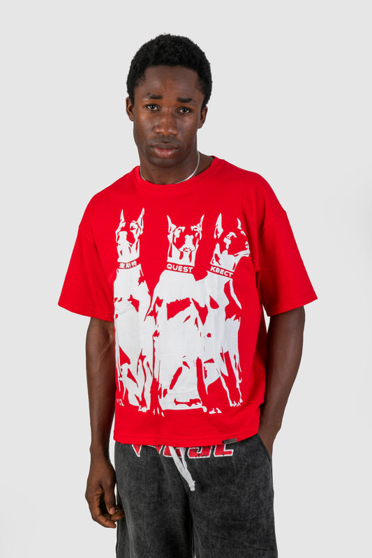 Ghost Doberman Oversized Graphic T-Shirt –  Red