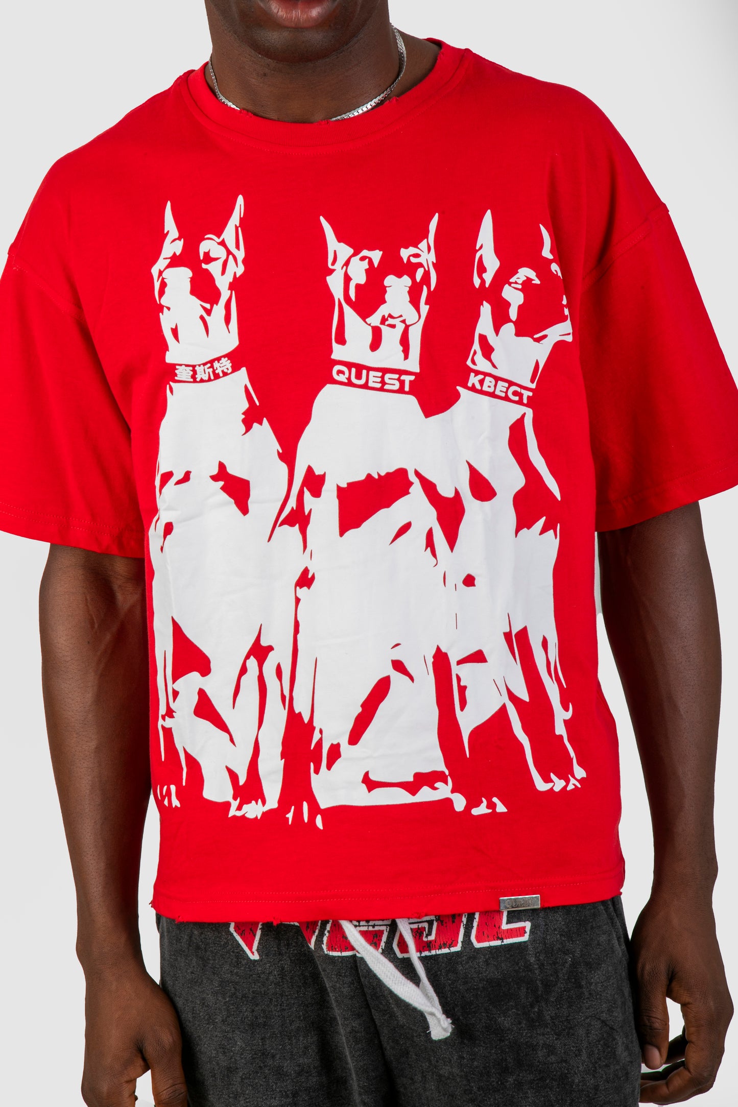 Ghost Doberman Oversized Graphic T-Shirt –  Red