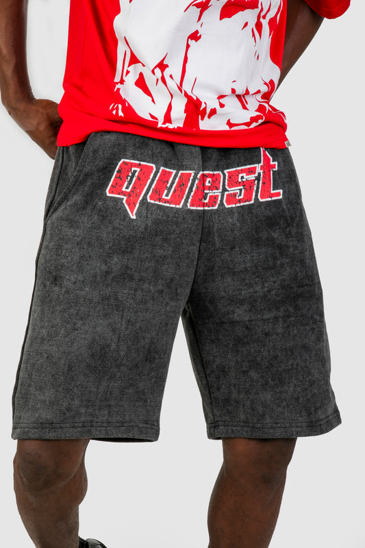Red Quest Heavy Washed Shorts - Black