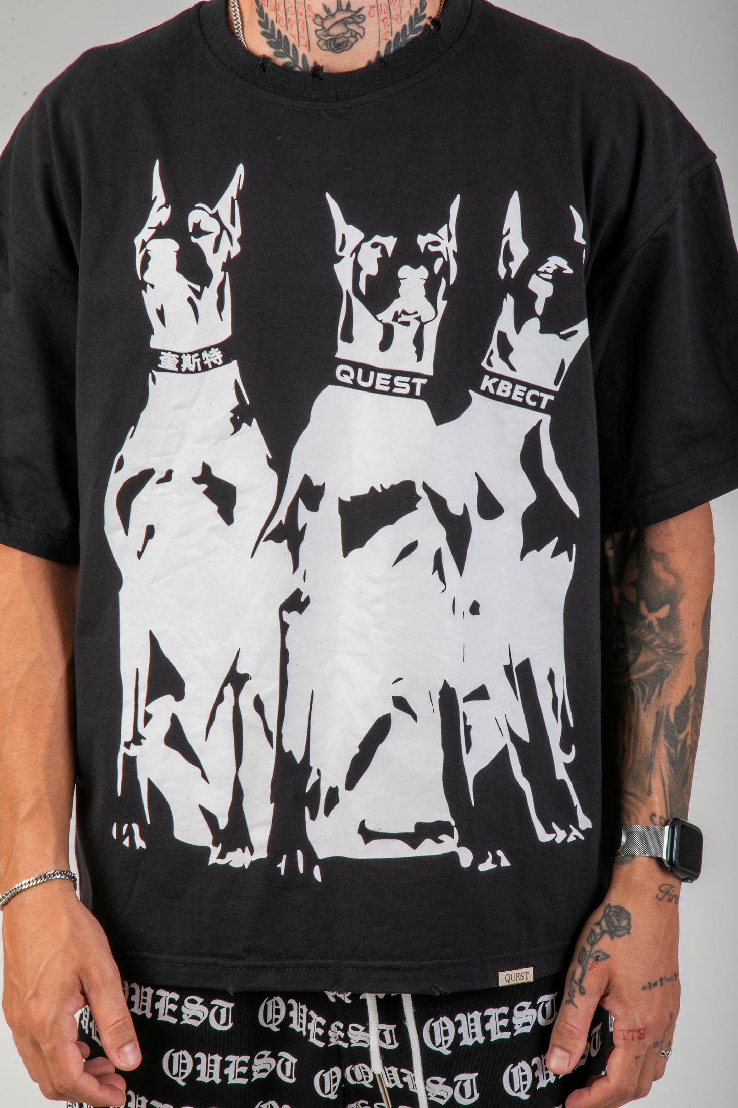 Ghost Doberman Oversized Graphic T-Shirt –  Black