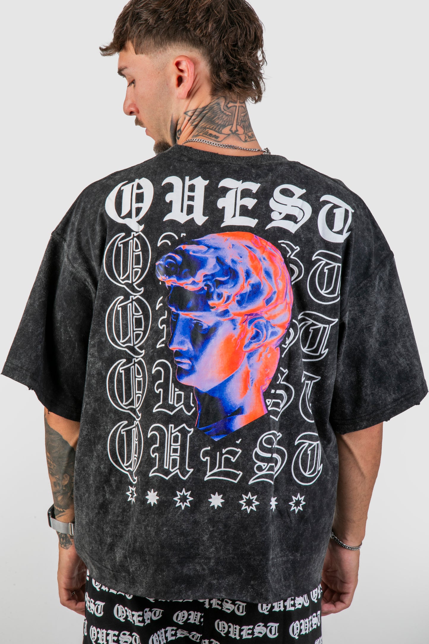 Multi Color Statue Oversized Graphic T-Shirt – Washed Black