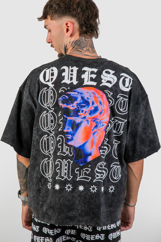 Multi Color Statue Oversized Graphic T-Shirt – Washed Black