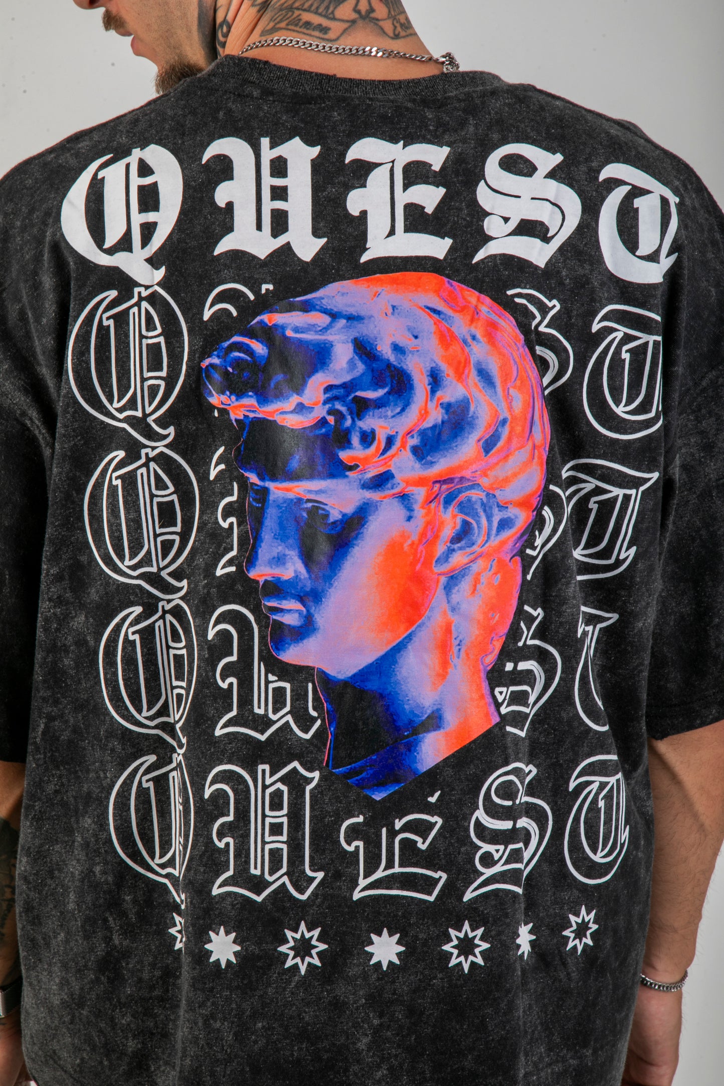 Multi Color Statue Oversized Graphic T-Shirt – Washed Black