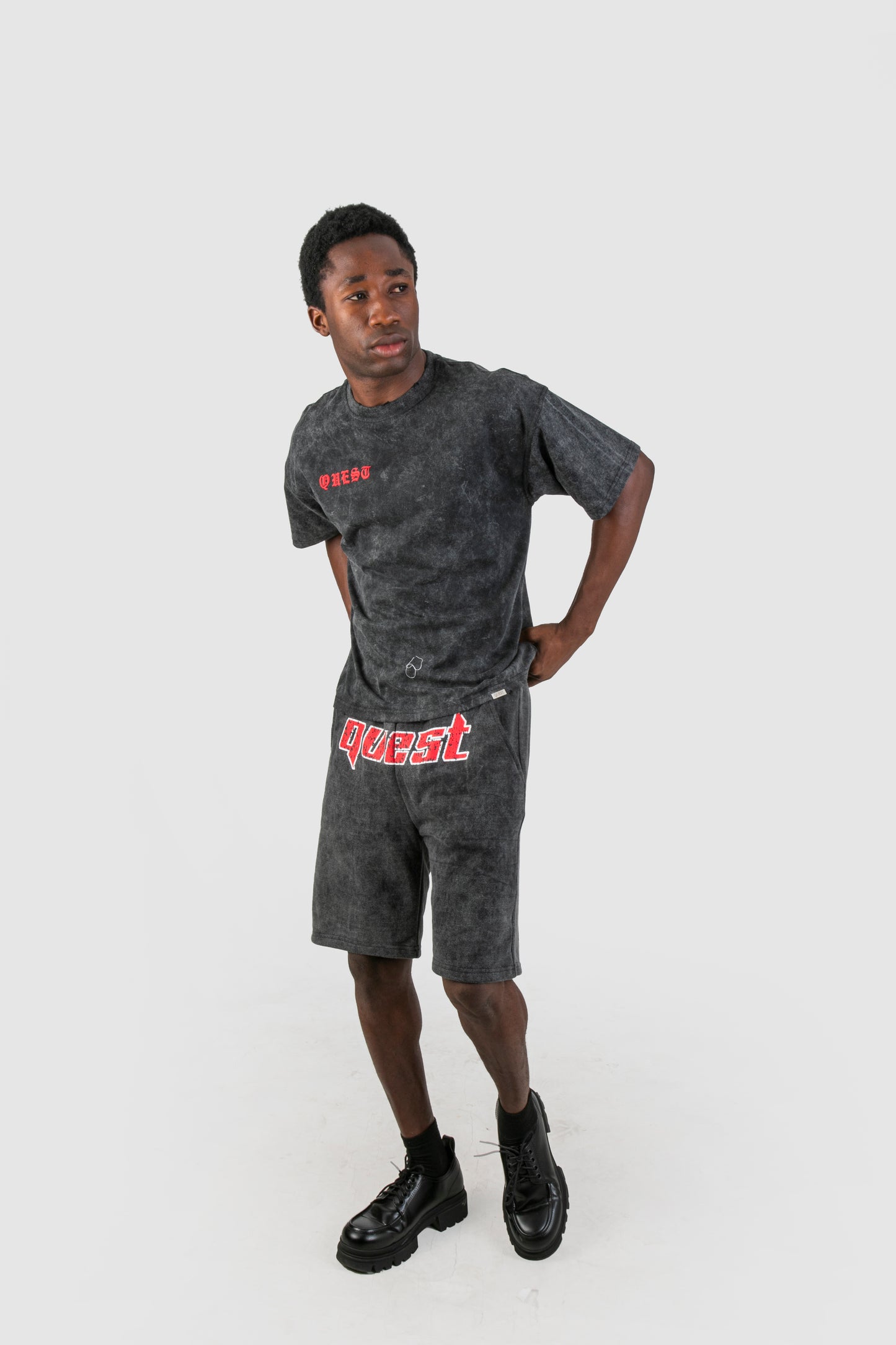 Red Statue Oversized Graphic T-Shirt – Washed Black