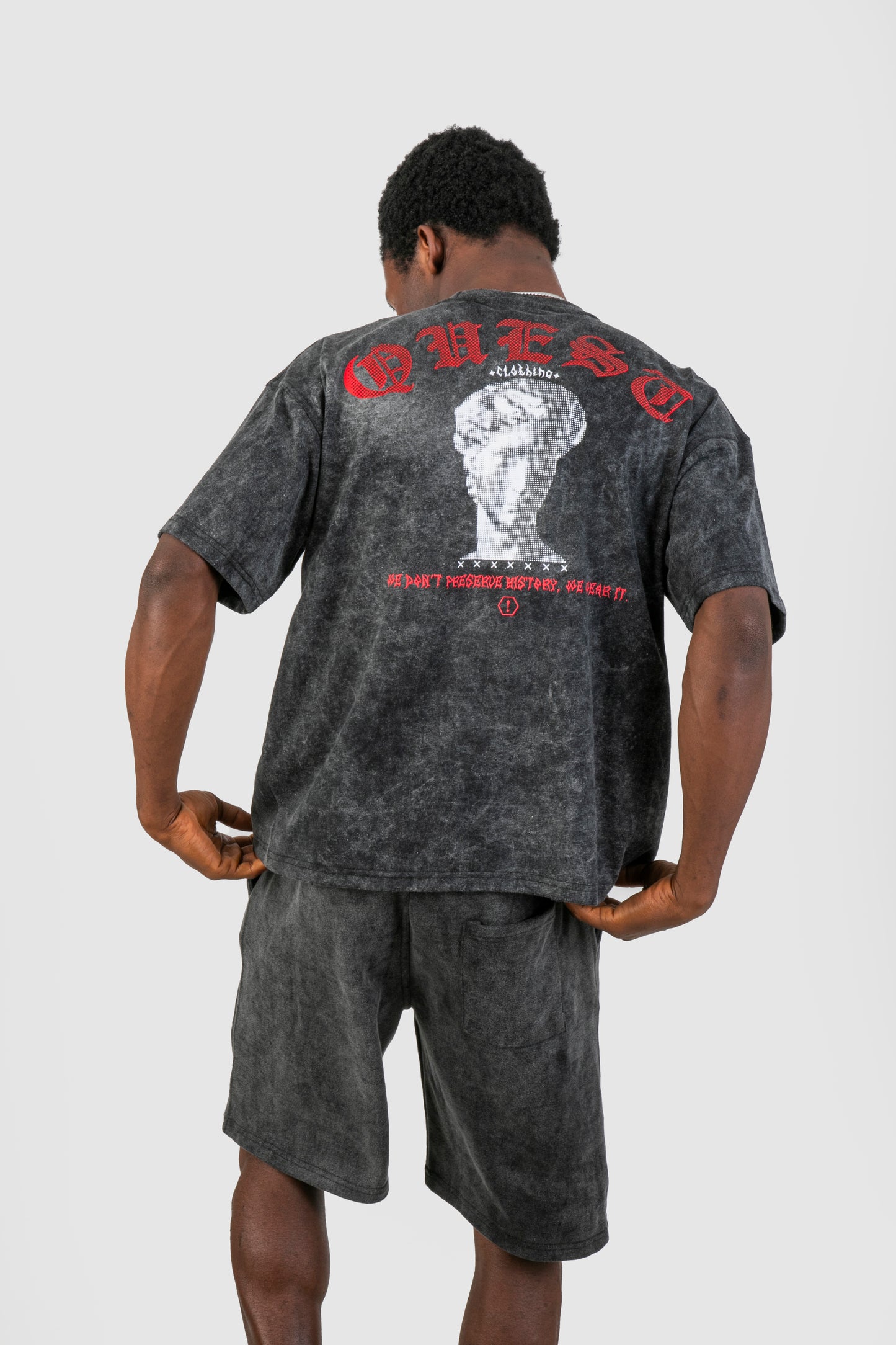 Red Statue Oversized Graphic T-Shirt – Washed Black