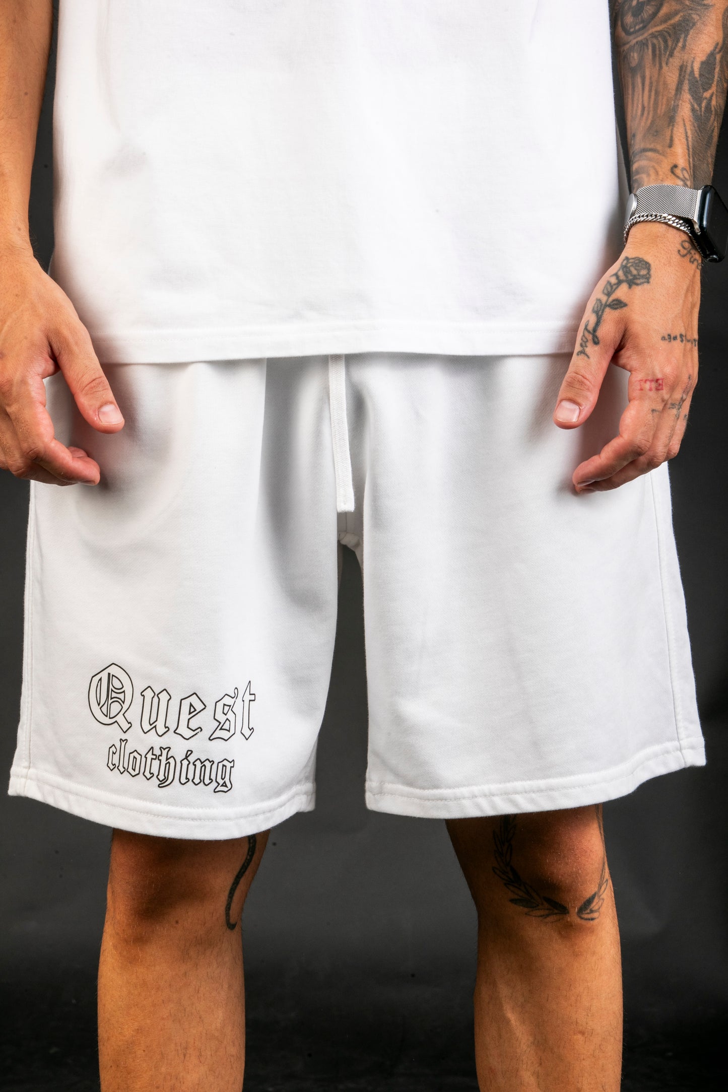 Original Text White Shorts - Quest Clothing