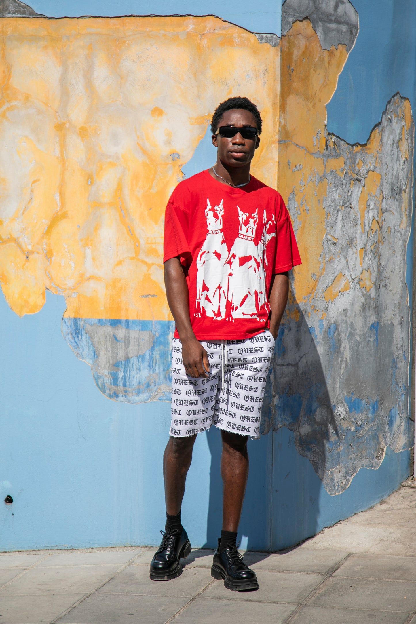 Ghost Doberman Oversized Graphic T-Shirt –  Red