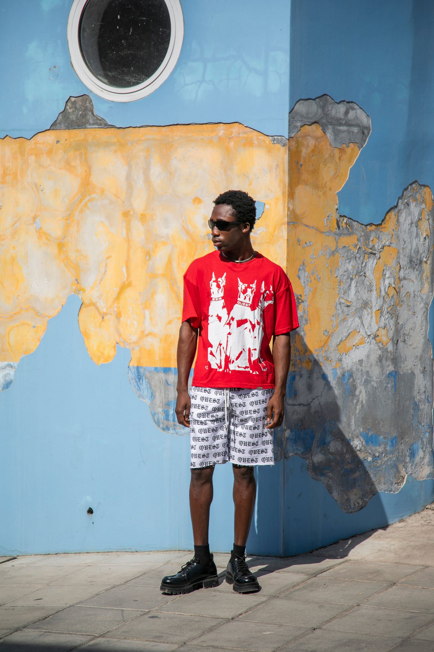 Ghost Doberman Oversized Graphic T-Shirt –  Red