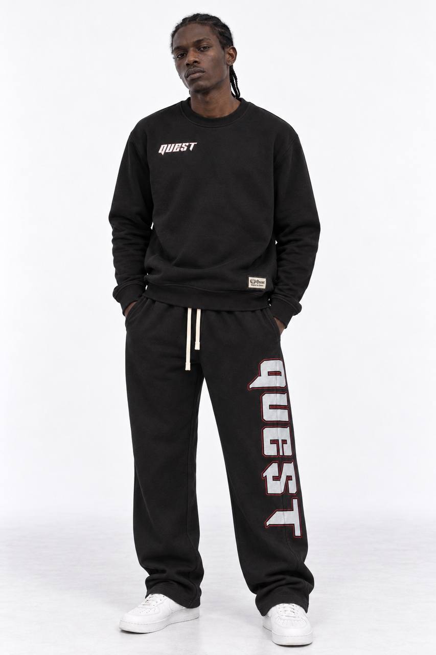 Quest Clothing black oversized sweatshirt with red chest logo