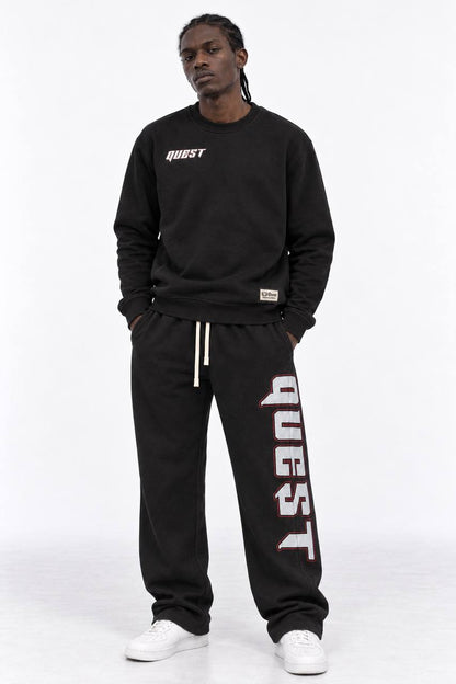 Quest Clothing black oversized sweatshirt with red chest logo