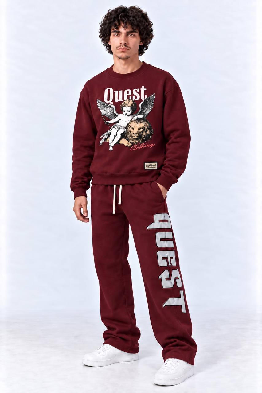 QUEST Logo Relaxed Sweatpants – Burgundy