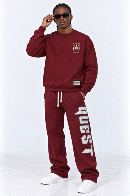 QUEST Logo Relaxed Sweatpants – Burgundy