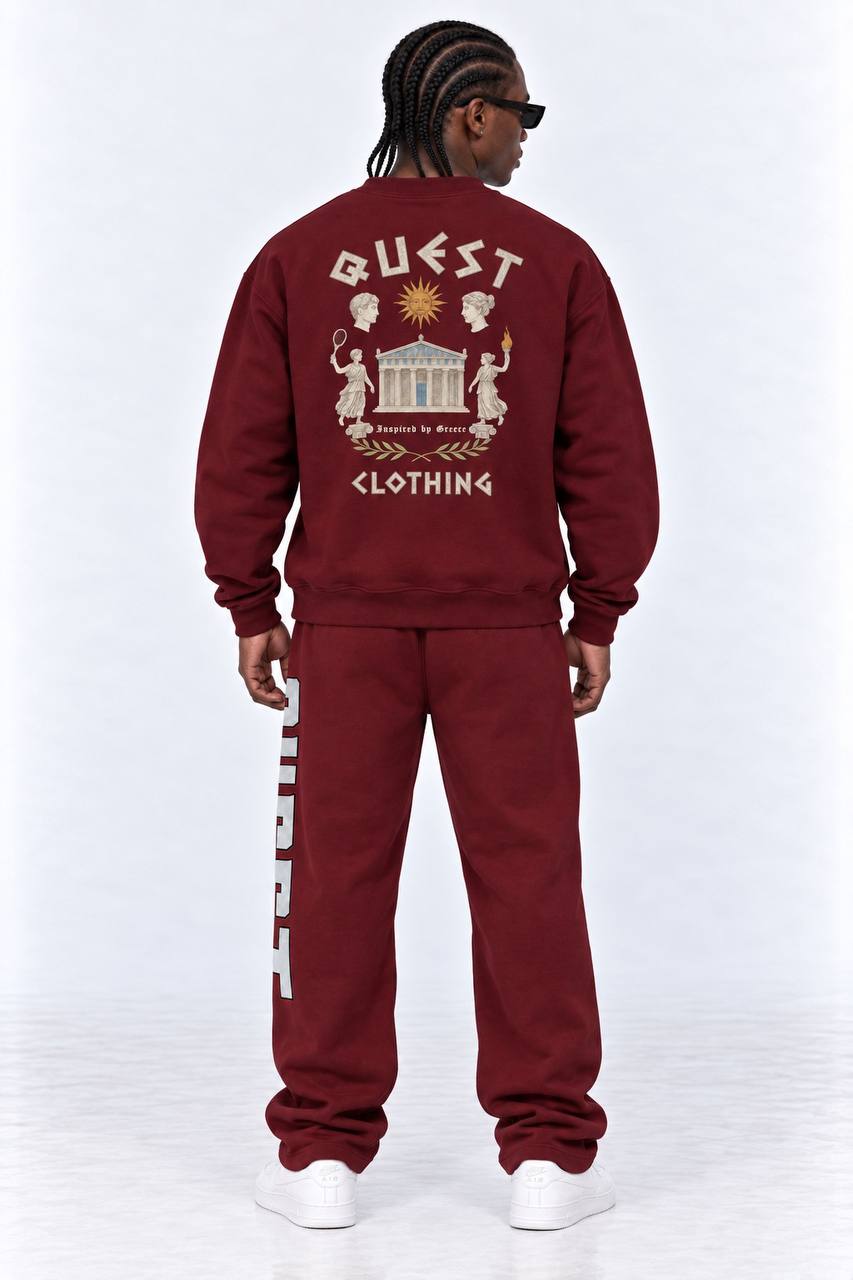 QUEST Logo Relaxed Sweatpants – Burgundy