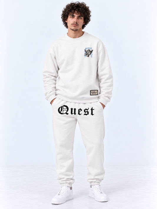 Off white oversized sweatshirt with small engraved cherub chest print